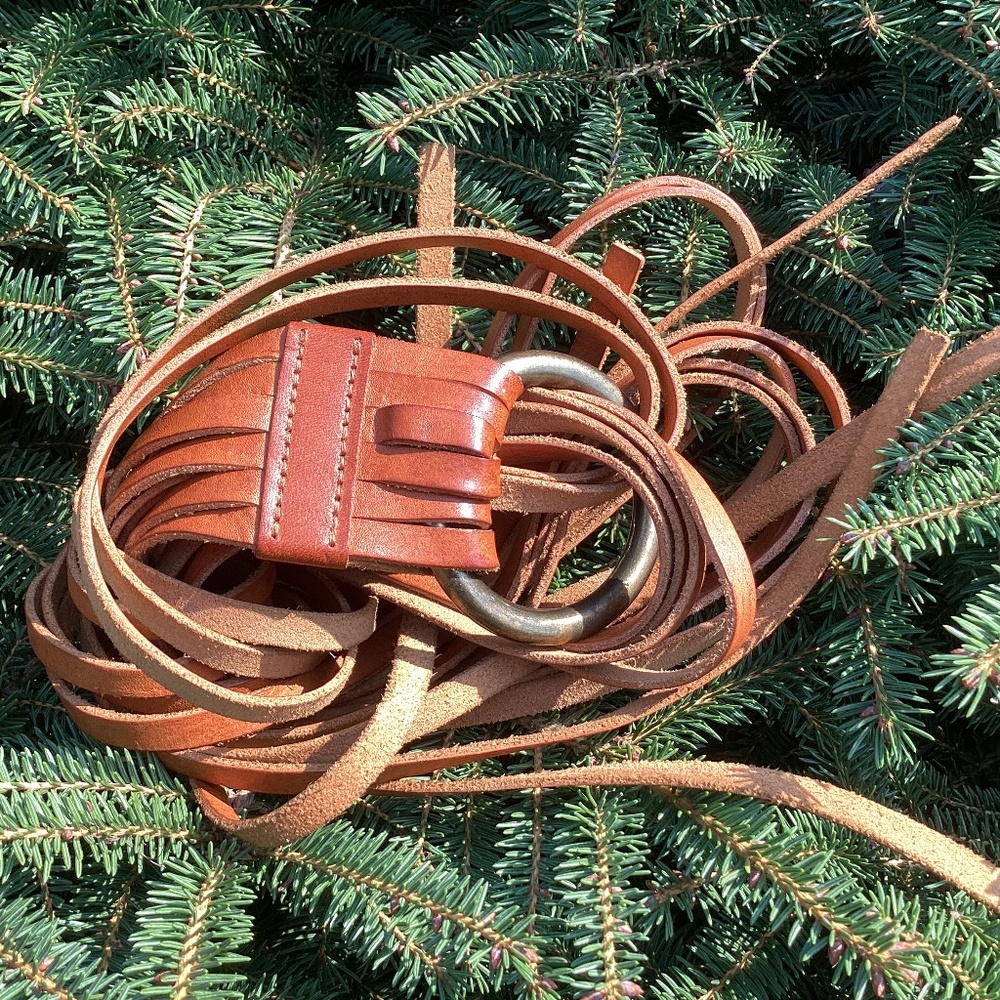 Thick Genuine Leather Brass Circle Slip Through Boho Belt